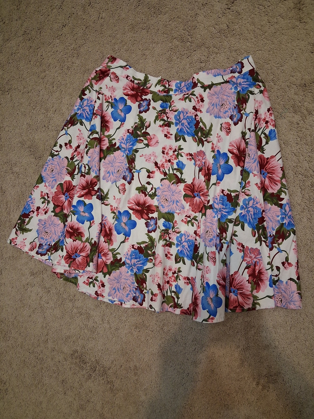 Floral A-Line Skirt in White with Pink & Blue Flowers